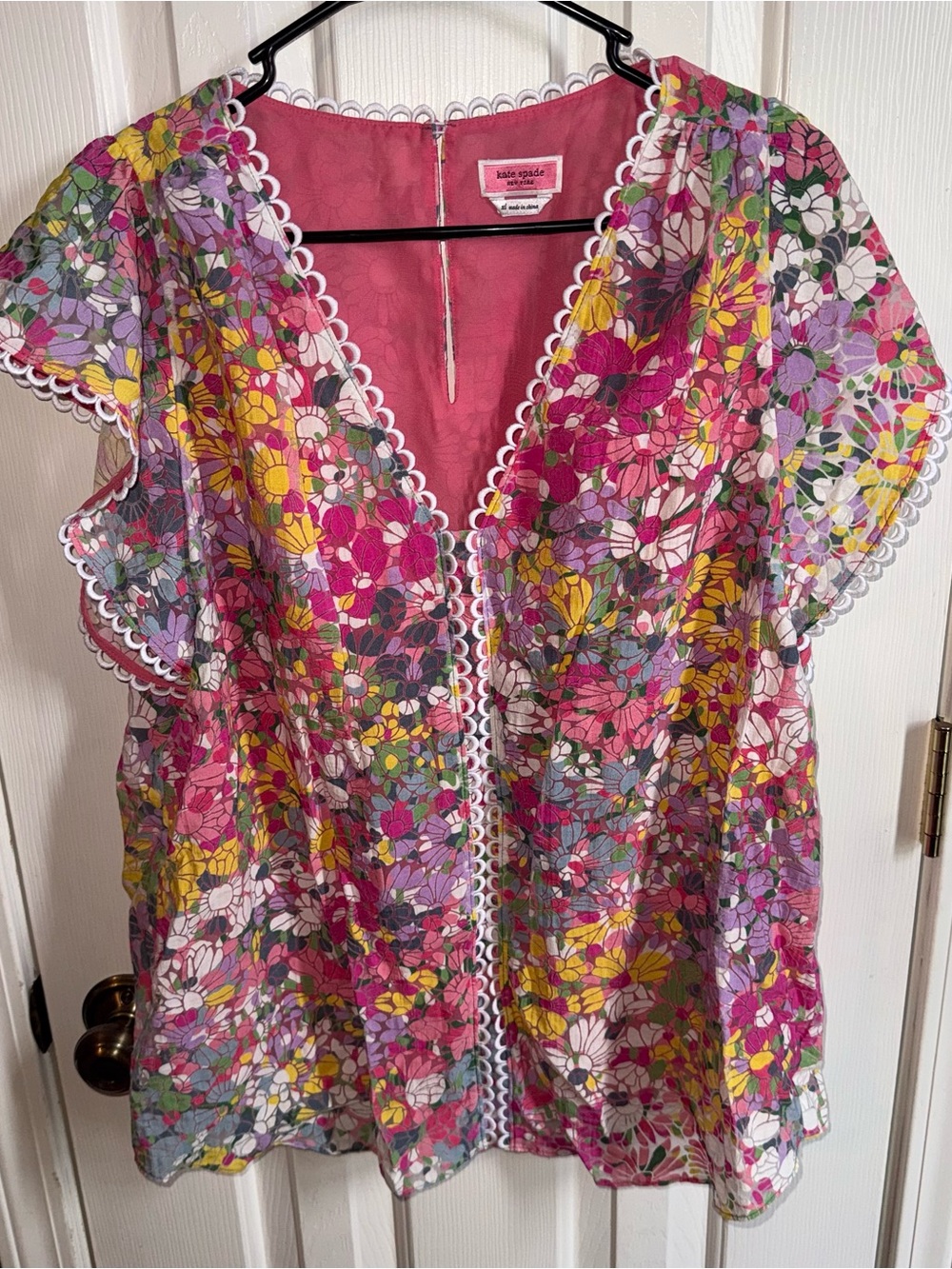 kate spade Pink Floral Lace-Trim Blouse